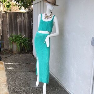 FP Beach Chic Turquoise Knit Skirt Set